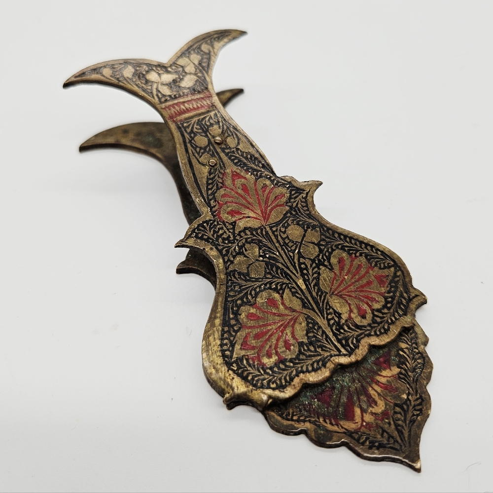 VINTAGE | victorian brass cloisonne paper/letter clip holder